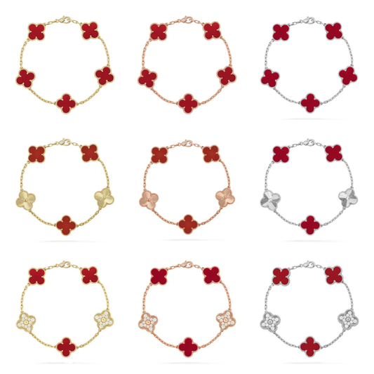 [⭐Hinora Jewelry] CLOVER 5 MOTIF RED CORNELIAN BRACELET COLLECTION