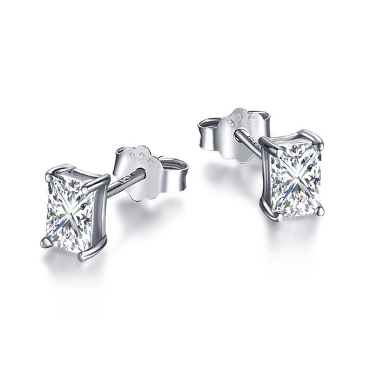 [Hinora Jewelry]Stylish Shiny Rectangular Center Stone Stud Earrings