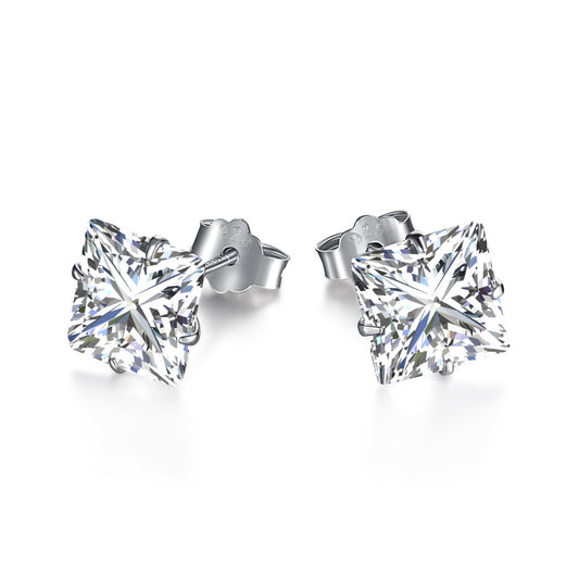 [Hinora Jewelry]Stylish Shiny Square Center Stone Stud Earrings