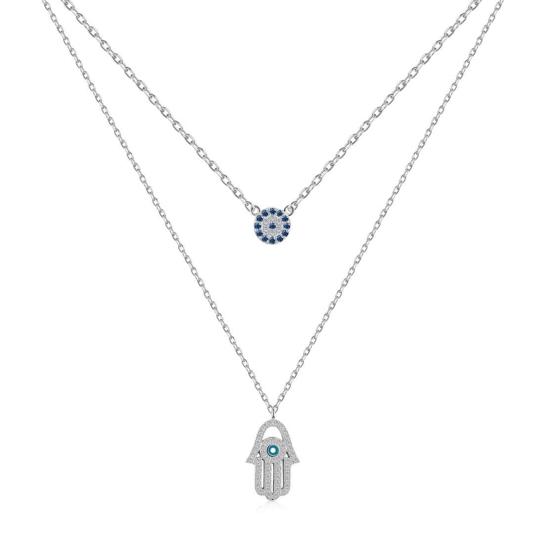 [Hinora Jewelry]Demon Eye Hamsa Palm Necklace