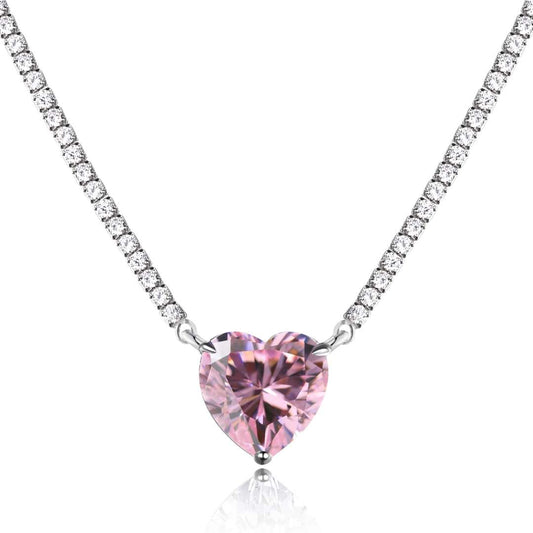 [Hinora Jewelry]8.0 Carat Versatile Colorful Sweet Heart-Shaped Tennis Necklace