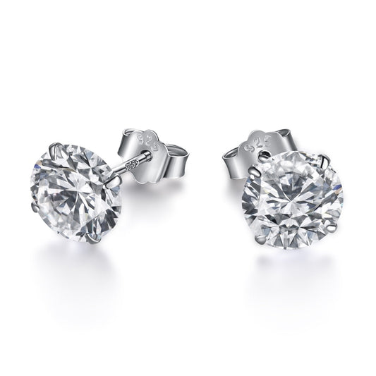 [Hinora Jewelry]Stylish Shiny Round Center Stone Stud Earrings