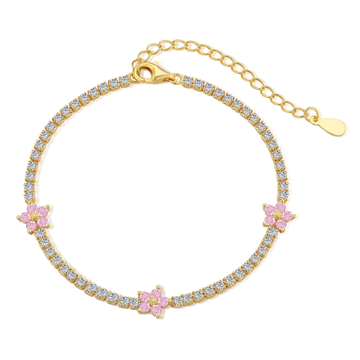 [Hinora Jewelry]Sparkling Flower Shape Tennis Bracelet