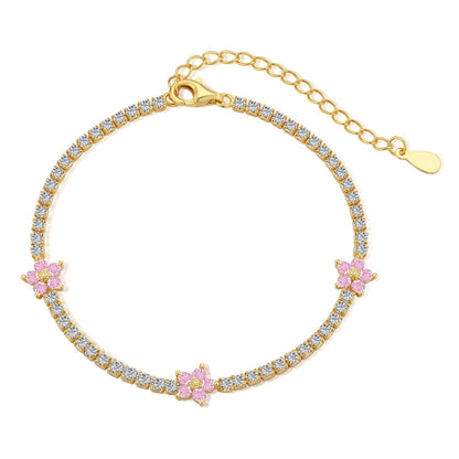 [Hinora Jewelry]Sparkling Flower Shape Tennis Bracelet