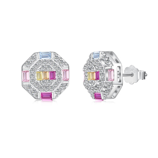 [Hinora Jewelry]Ornate Colorful Octagon Shape Daily Earrings