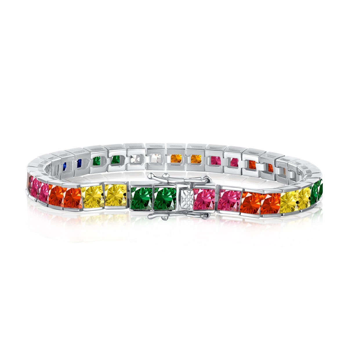 [Hinora Jewelry]Radiant Colorful Princess Cut Tennis Bracelet