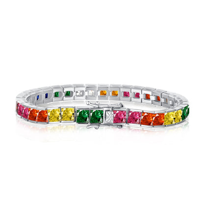 [Hinora Jewelry]Radiant Colorful Princess Cut Tennis Bracelet