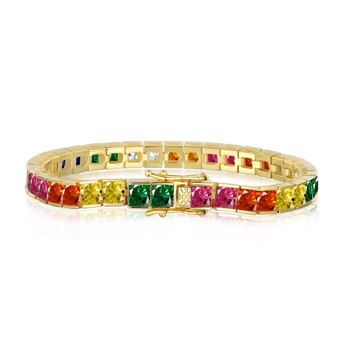 [Hinora Jewelry]Radiant Colorful Princess Cut Tennis Bracelet