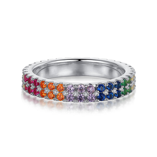 [Hinora Jewelry]Unique Colorful Round Cut Tennis Ring