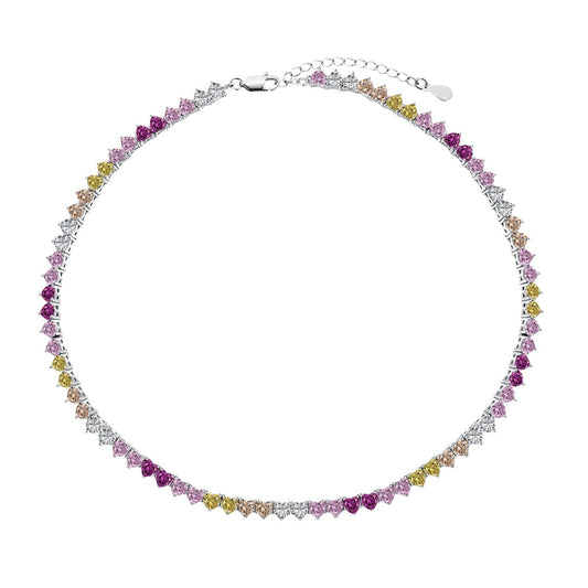 [Hinora Jewelry]Sparkling Colorful Full Heart Tennis Necklace