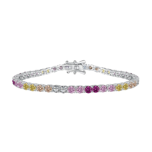 [Hinora Jewelry]Radiant Colorful Round Cut Tennis Bracelet