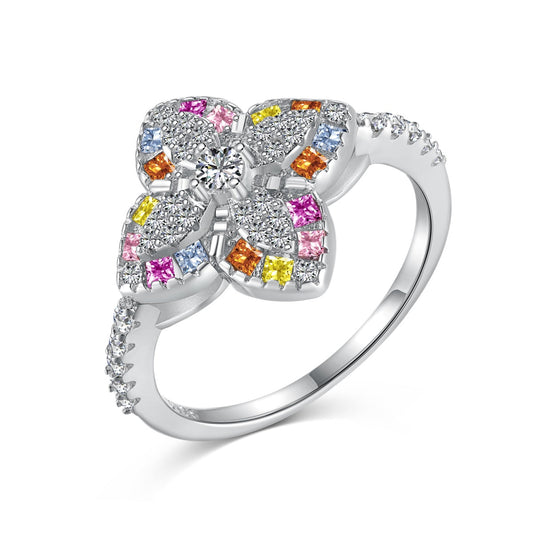 [Hinora Jewelry]Luxurious Colorful Flower Shape Banquet Ring