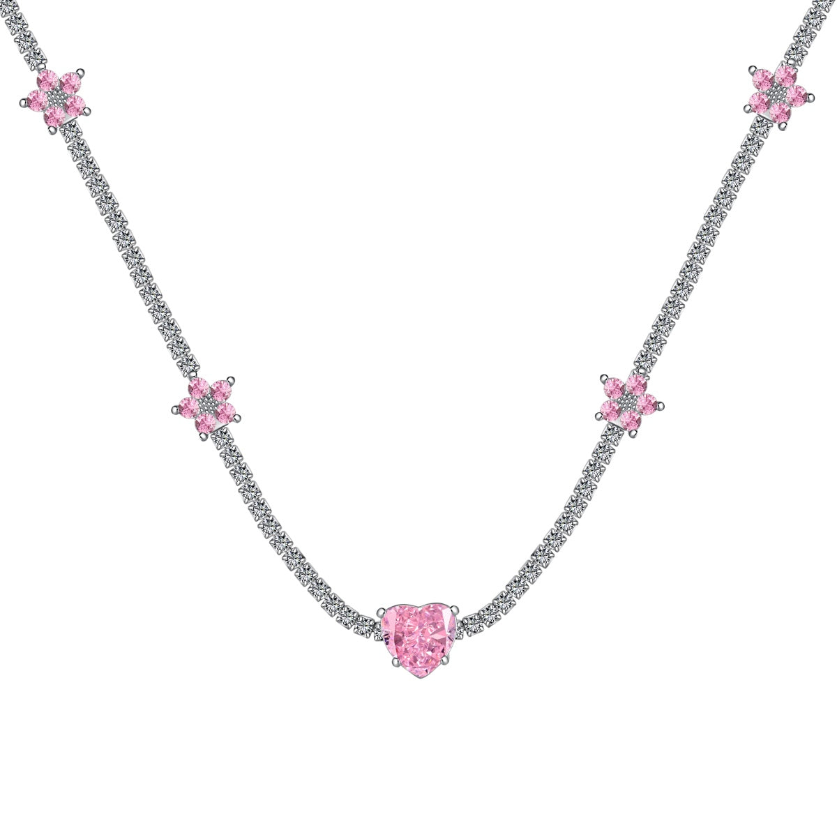 [Hinora Jewelry]Dazzling Pink Heart Flower Necklace