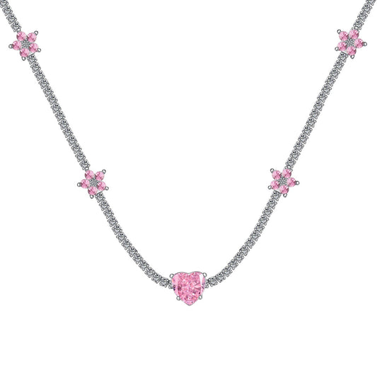 [Hinora Jewelry]Dazzling Pink Heart Flower Necklace