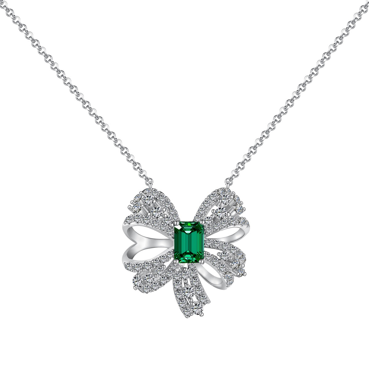 [Hinora Jewelry]Luxurious Flower Shape Emerald Cut Necklace