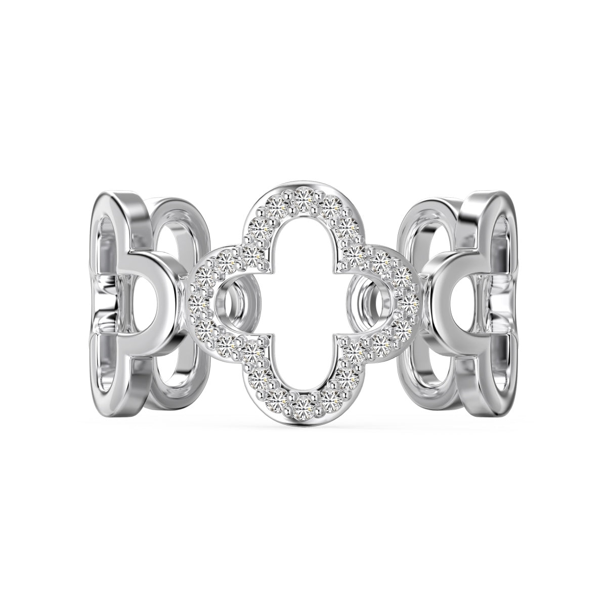 [Hinora Jewelry]Hollow Design Four-Leaf Clover Flower Shape Ring