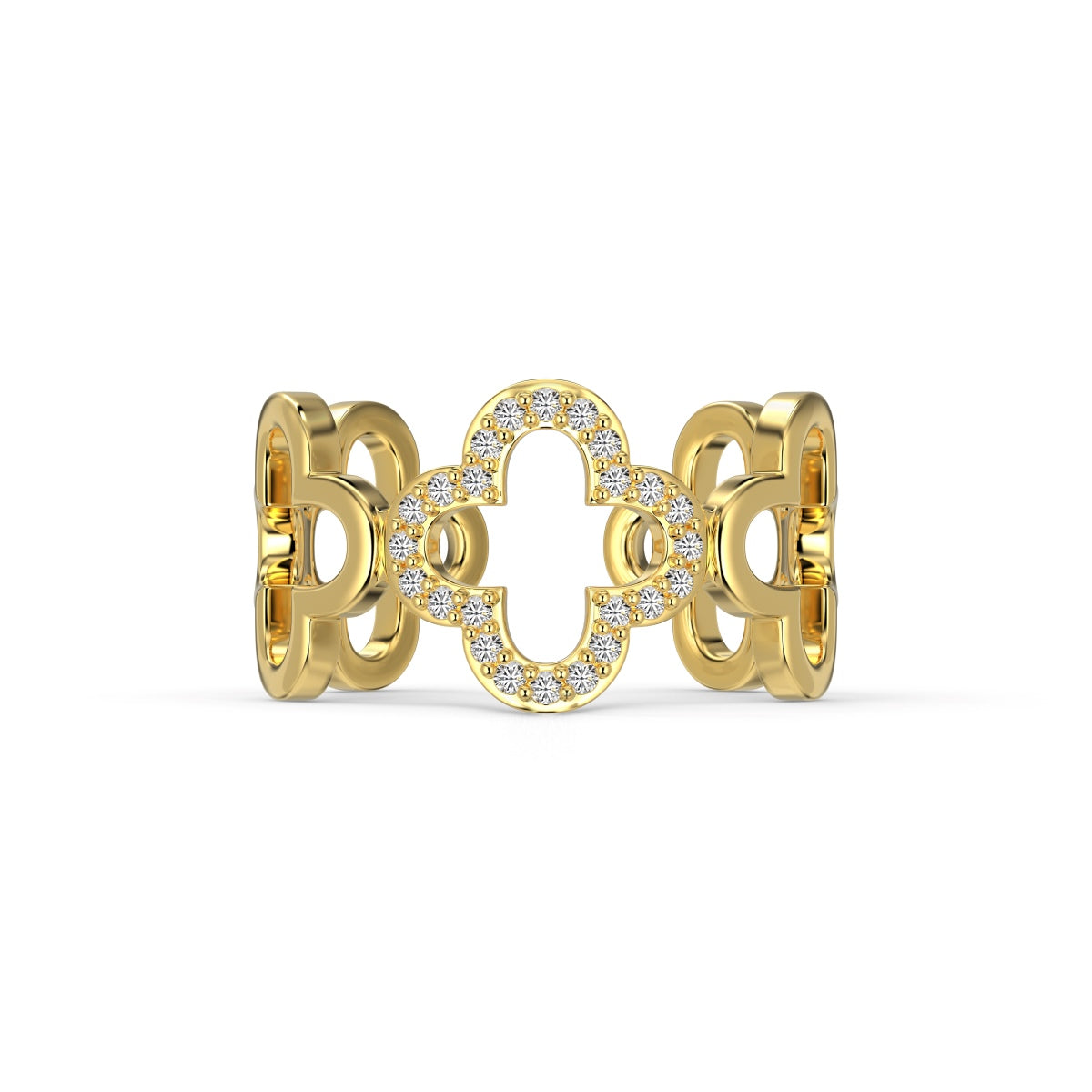 [Hinora Jewelry]Hollow Design Four-Leaf Clover Flower Shape Ring