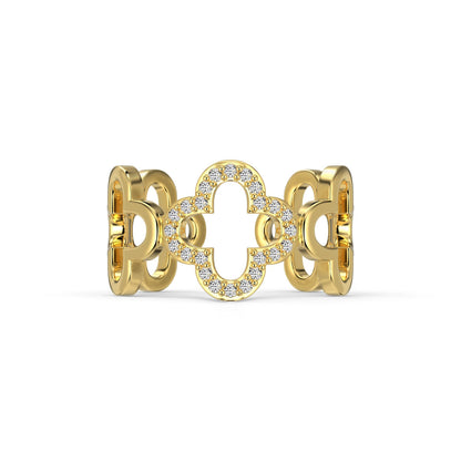 [Hinora Jewelry]Hollow Design Four-Leaf Clover Flower Shape Ring