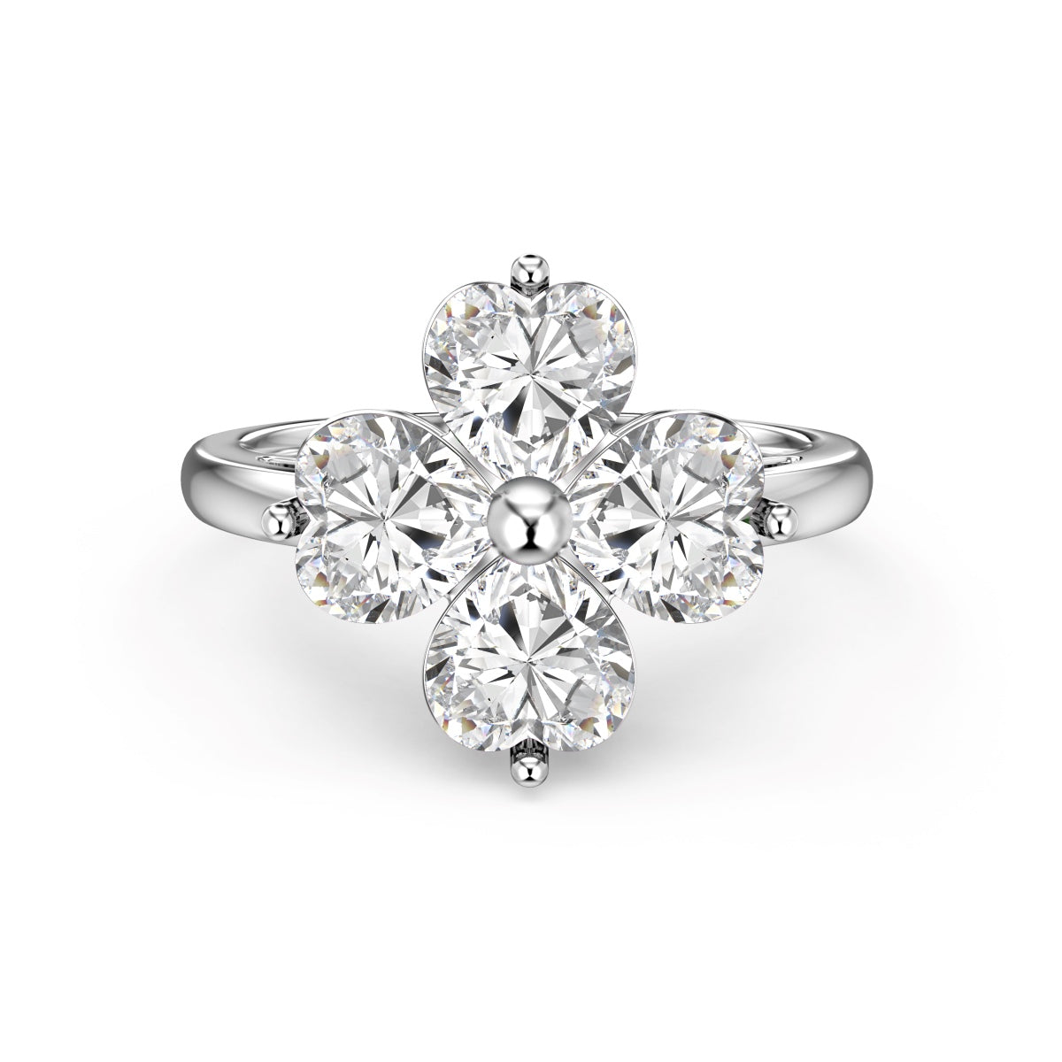 [Hinora Jewelry]Heart-shaped Four-Leaf Clover Ball Ring