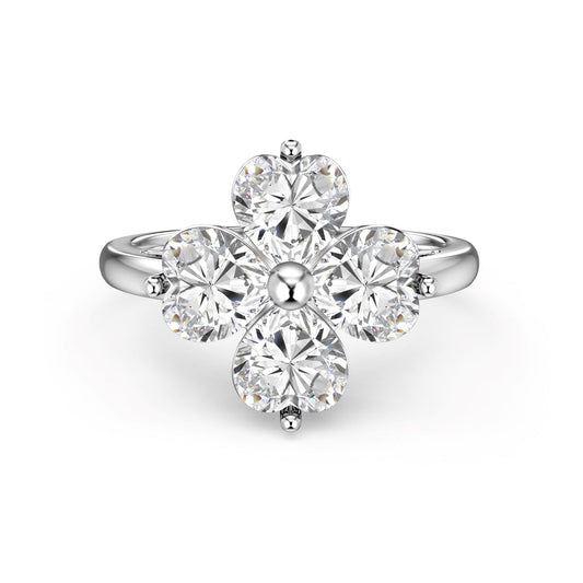 [Hinora Jewelry]Heart-shaped Four-Leaf Clover Ball Ring