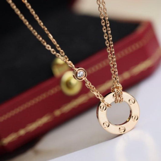 [⭐Hinora Jewelry]LOVE NECKLACE ADJUSTABLE ROSE GOLD 2 DIAMOND
