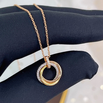 [⭐Hinora Jewelry]TRINITY NECKLACE SILVER GOLD PINK GOLD DIAMONDS