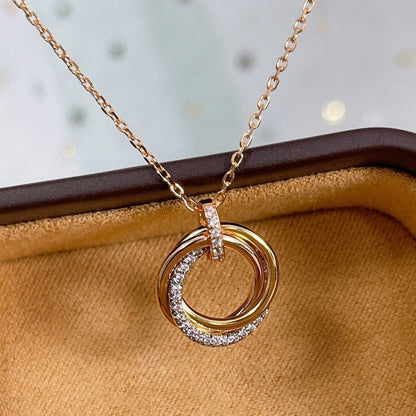 [⭐Hinora Jewelry]TRINITY NECKLACE SILVER GOLD PINK GOLD DIAMONDS