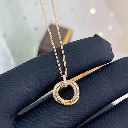 [⭐Hinora Jewelry]TRINITY NECKLACE SILVER GOLD PINK GOLD DIAMONDS