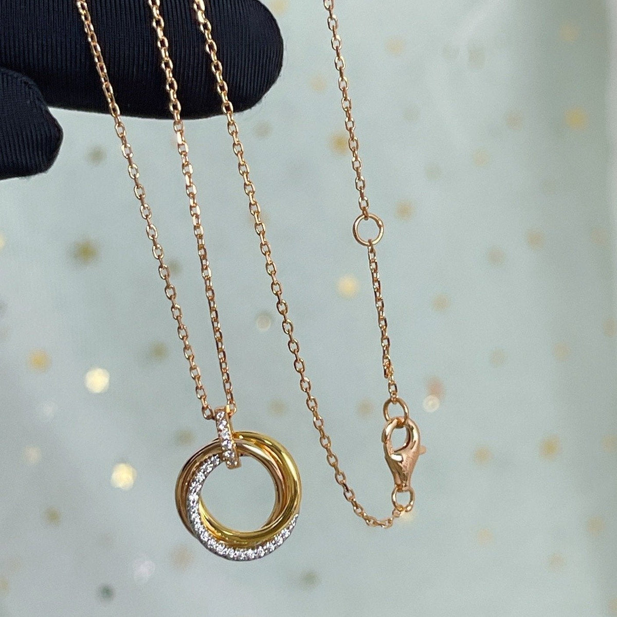[⭐Hinora Jewelry]TRINITY NECKLACE SILVER GOLD PINK GOLD DIAMONDS