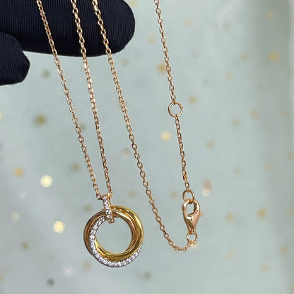 [⭐Hinora Jewelry]TRINITY NECKLACE SILVER GOLD PINK GOLD DIAMONDS