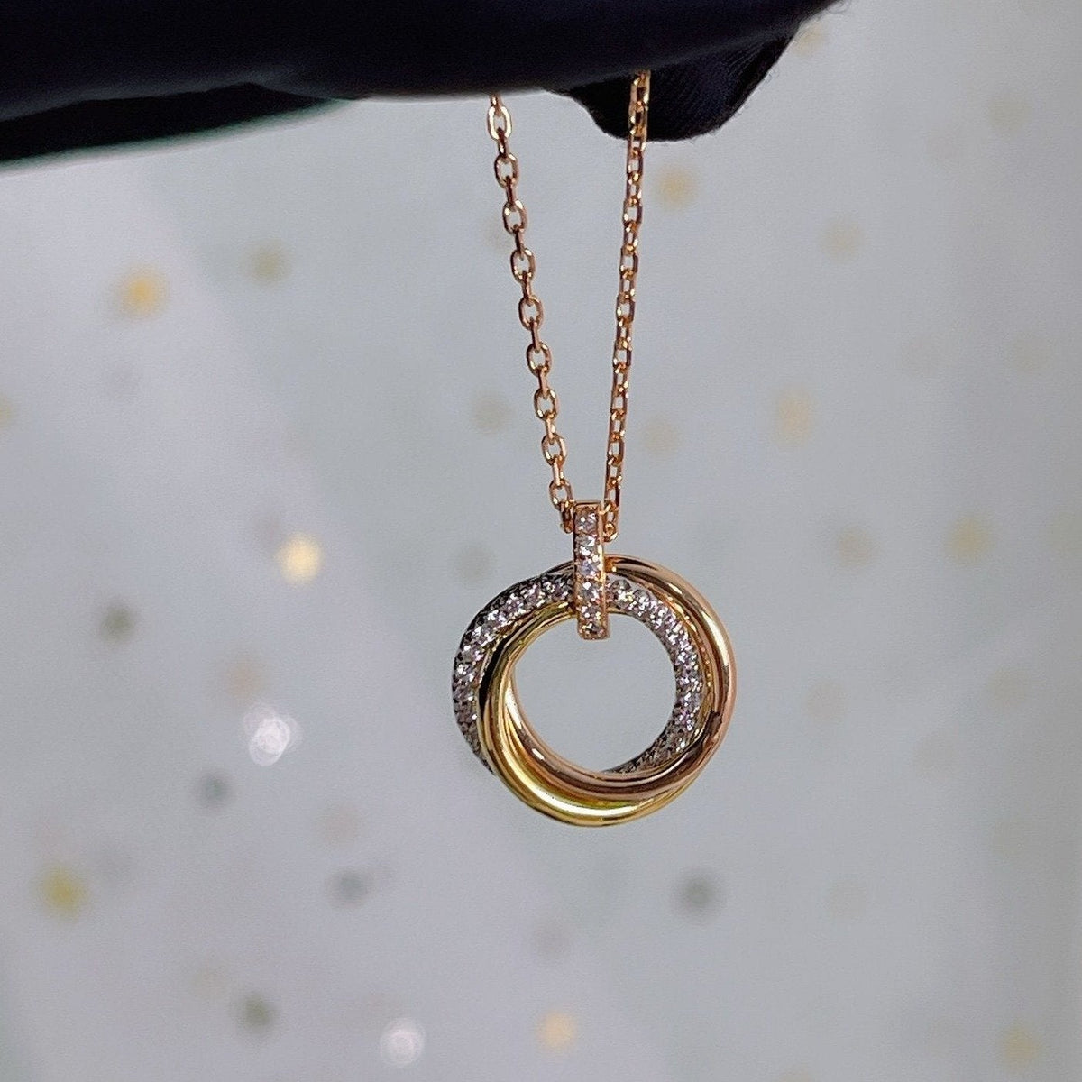 [⭐Hinora Jewelry]TRINITY NECKLACE SILVER GOLD PINK GOLD DIAMONDS