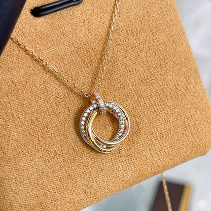 [⭐Hinora Jewelry]TRINITY NECKLACE SILVER GOLD PINK GOLD DIAMONDS