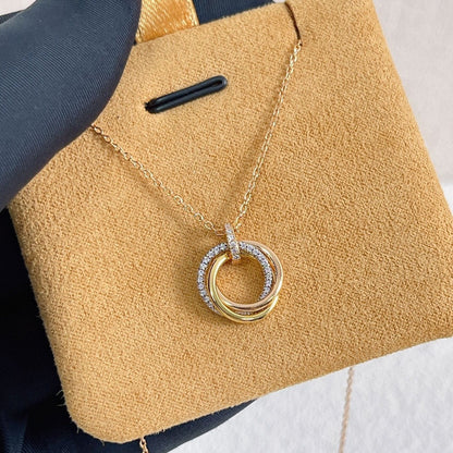 [⭐Hinora Jewelry]TRINITY NECKLACE SILVER GOLD PINK GOLD DIAMONDS