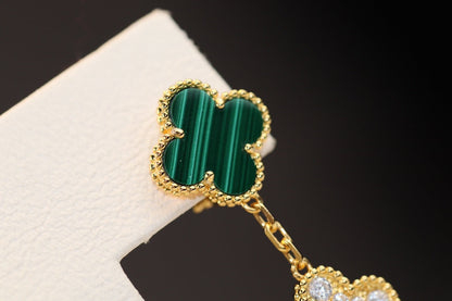 [⭐Hinora Jewelry]CLOVER EARRINGS GOLD MALACHITE DIAMOND 3 MOTIF