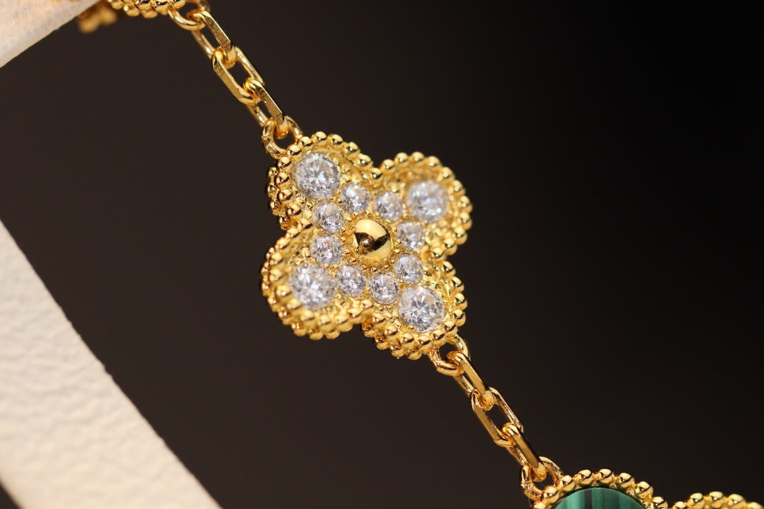 [⭐Hinora Jewelry]CLOVER EARRINGS GOLD MALACHITE DIAMOND 3 MOTIF
