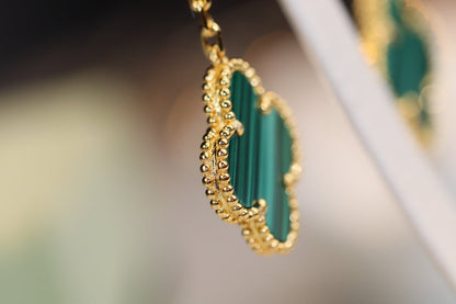 [⭐Hinora Jewelry]CLOVER EARRINGS GOLD MALACHITE DIAMOND 3 MOTIF