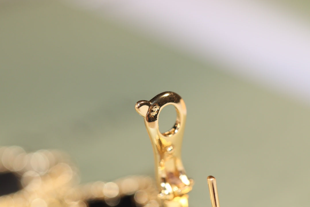 [⭐Hinora Jewelry]CLOVER EARRINGS GOLD ONYX MOP 3 MOTIF