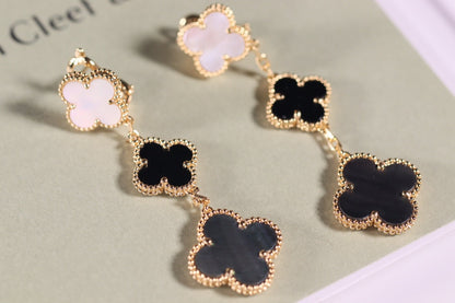 [⭐Hinora Jewelry]CLOVER EARRINGS GOLD ONYX MOP 3 MOTIF