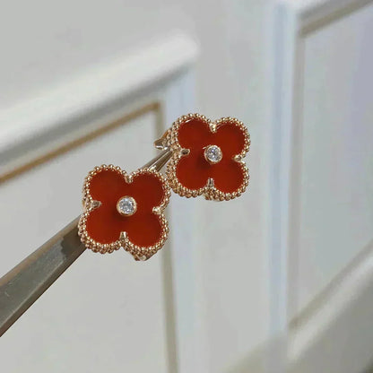[⭐Hinora Jewelry]CLOVER MEDIUM 1 MOTIFS CARNELIAN  DIAMOND earrings