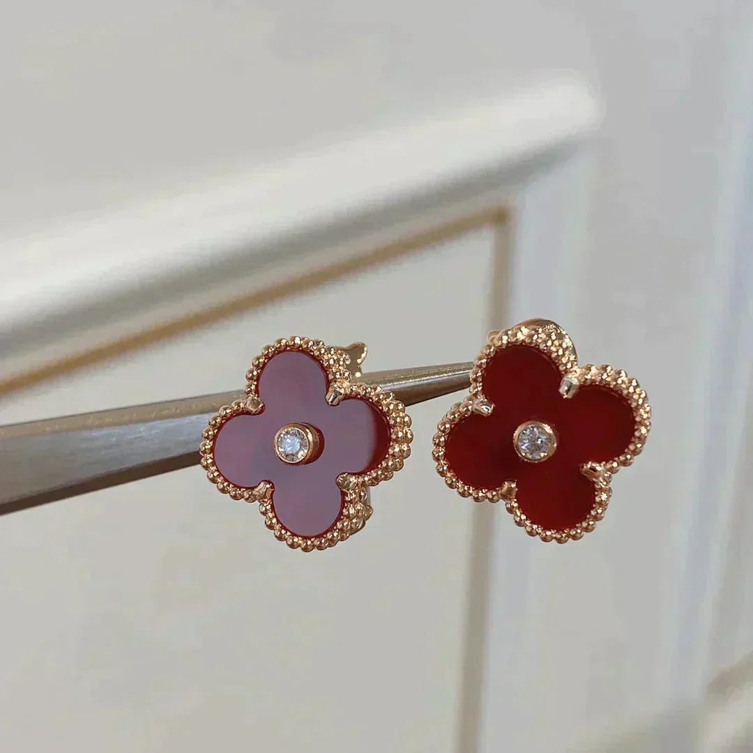 [⭐Hinora Jewelry]CLOVER MEDIUM 1 MOTIFS CARNELIAN  DIAMOND earrings