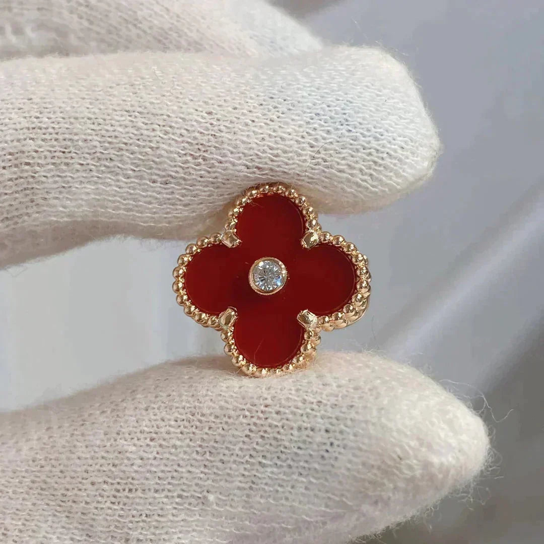 [⭐Hinora Jewelry]CLOVER MEDIUM 1 MOTIFS CARNELIAN  DIAMOND earrings