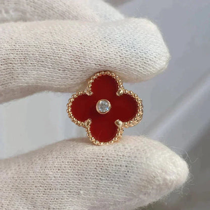 [⭐Hinora Jewelry]CLOVER MEDIUM 1 MOTIFS CARNELIAN  DIAMOND earrings
