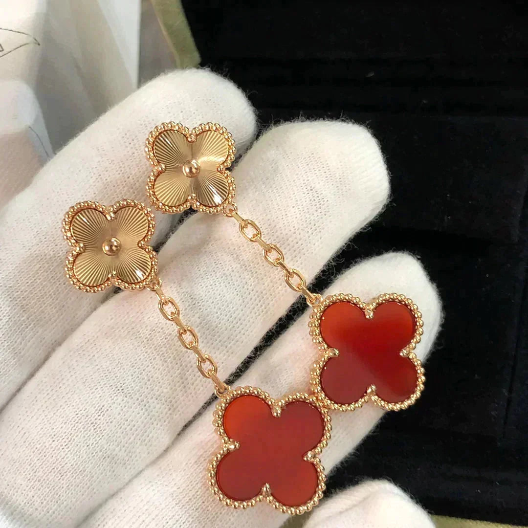 [⭐Hinora Jewelry]CLOVER 2 MOTIF  LASER CARNELIAN EARRINGS