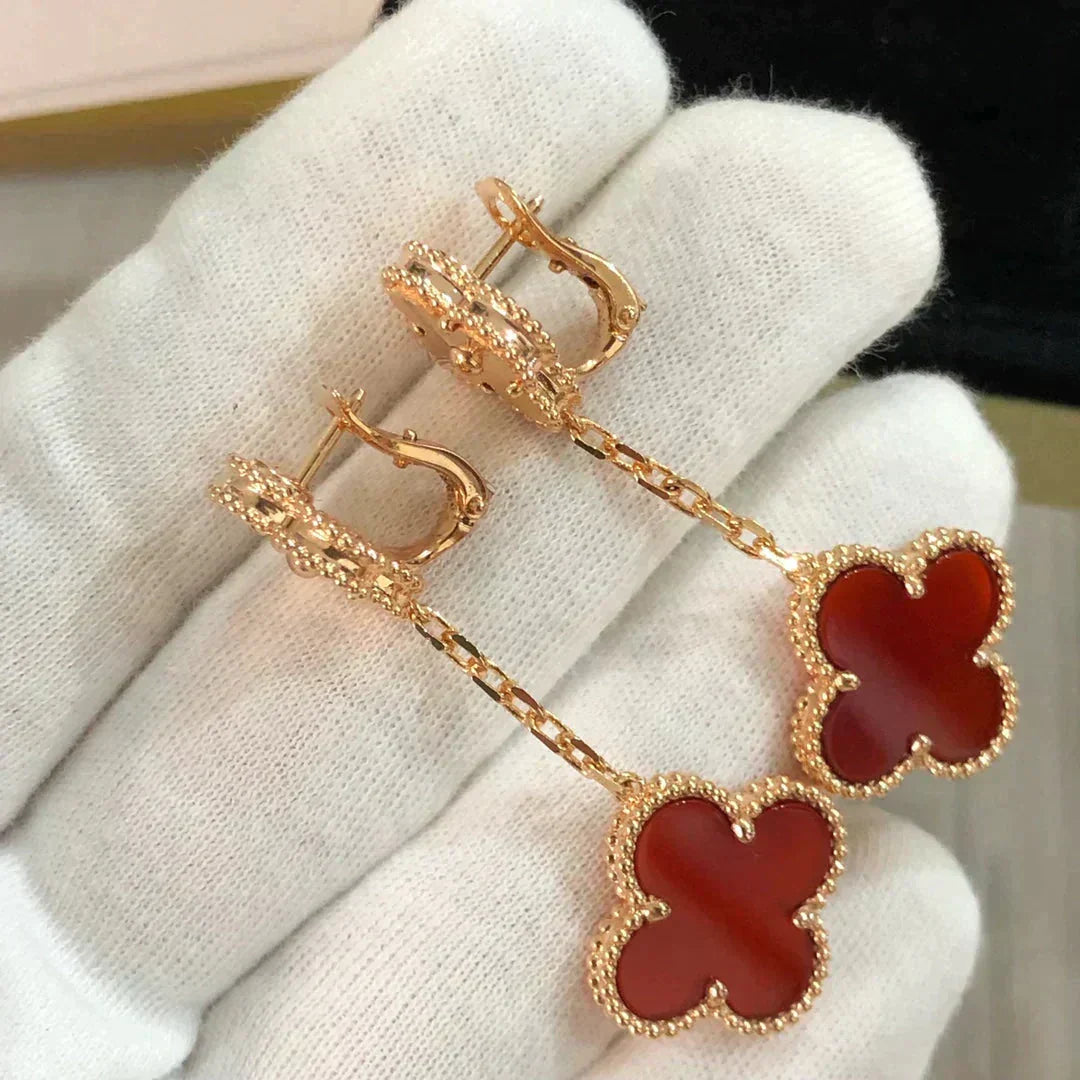 [⭐Hinora Jewelry]CLOVER 2 MOTIF  LASER CARNELIAN EARRINGS