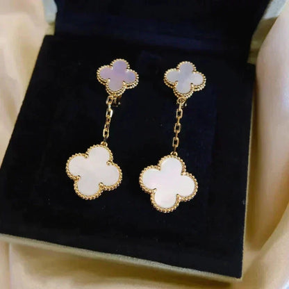 [⭐Hinora Jewelry]CLOVER 2 MOTIF WHITE MOP EARRINGS