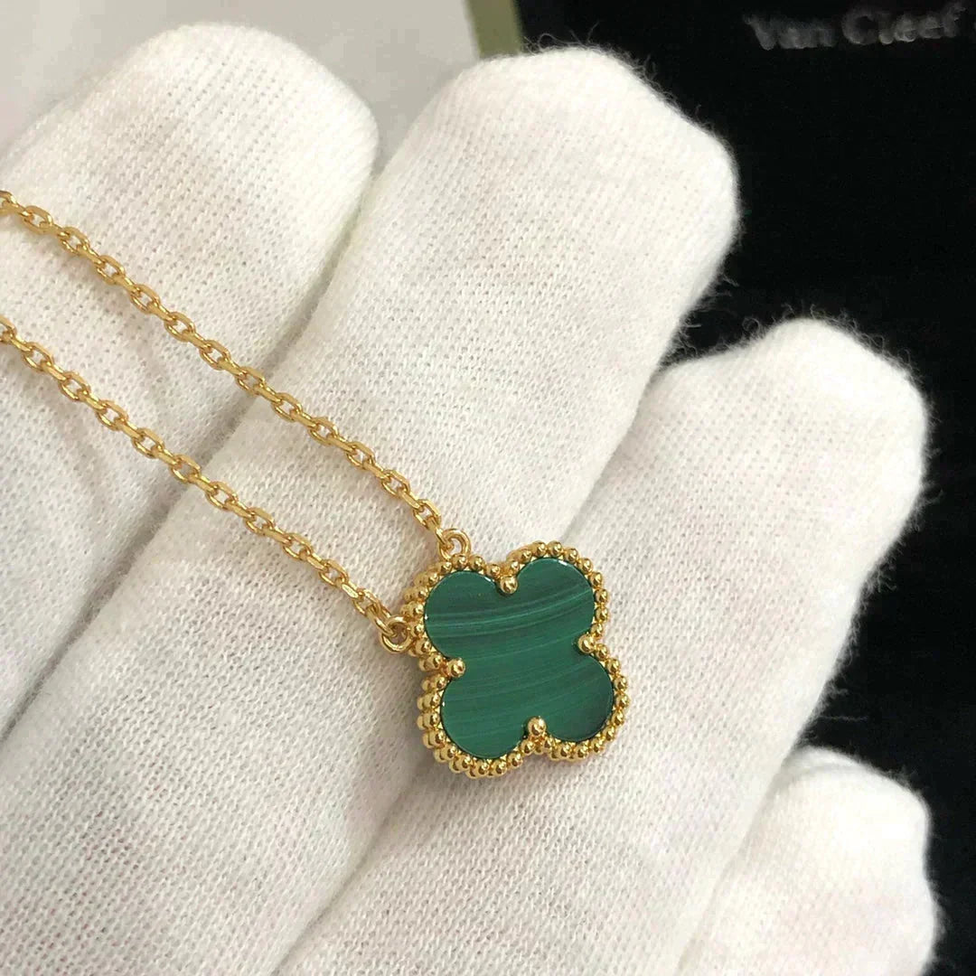 [⭐Hinora Jewelry]CLOVER 15MM MALACHITE SINGLE FLOWER  NECKLACE