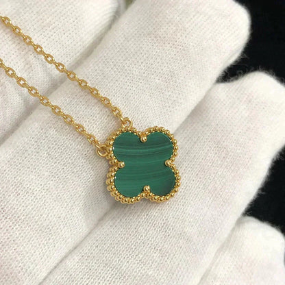 [⭐Hinora Jewelry]CLOVER 15MM MALACHITE SINGLE FLOWER  NECKLACE