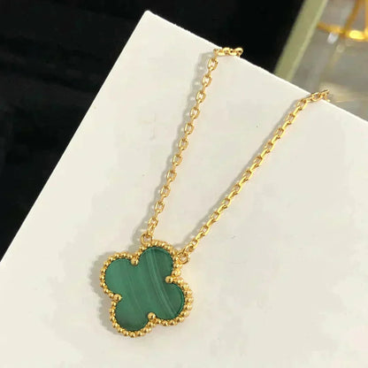 [⭐Hinora Jewelry]CLOVER 15MM MALACHITE SINGLE FLOWER  NECKLACE