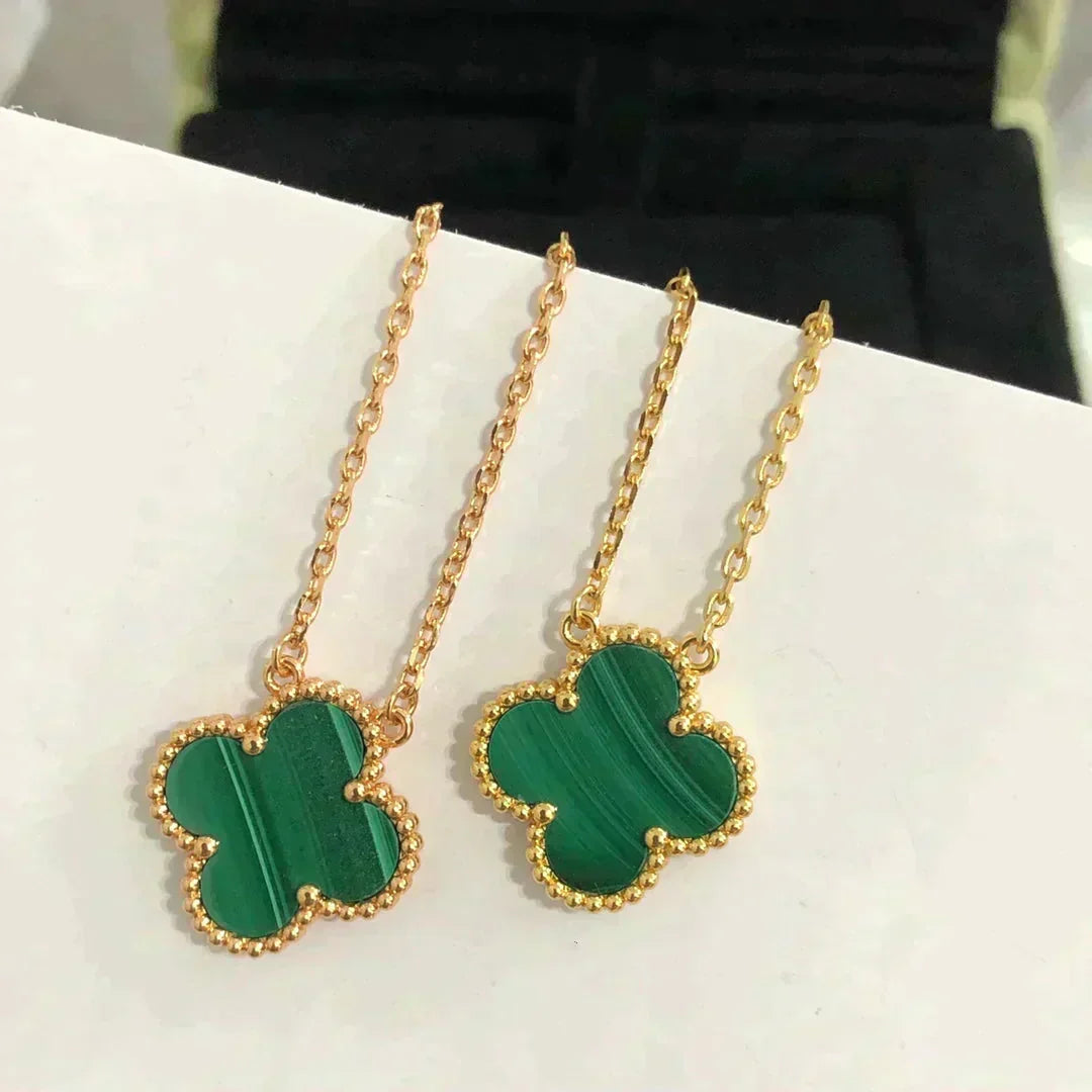 [⭐Hinora Jewelry]CLOVER 15MM MALACHITE SINGLE FLOWER  NECKLACE