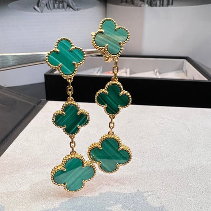 [⭐Hinora Jewelry]CLOVER MALACHITE 3 MOTIFS GOLD